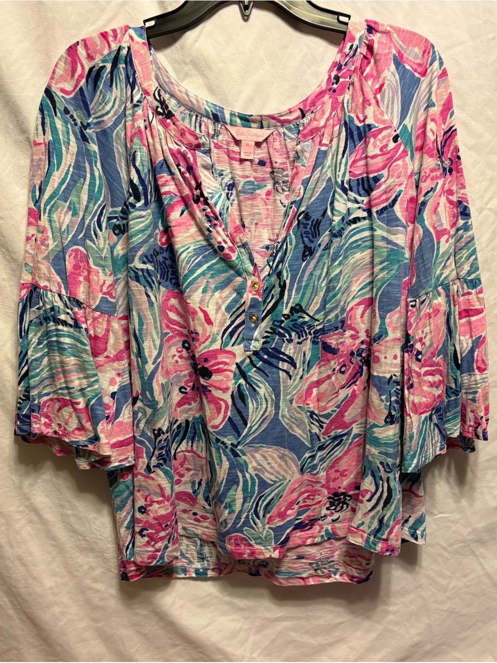 Lilly Pulitzer Multi-Color Floral Peasant Blouse XL